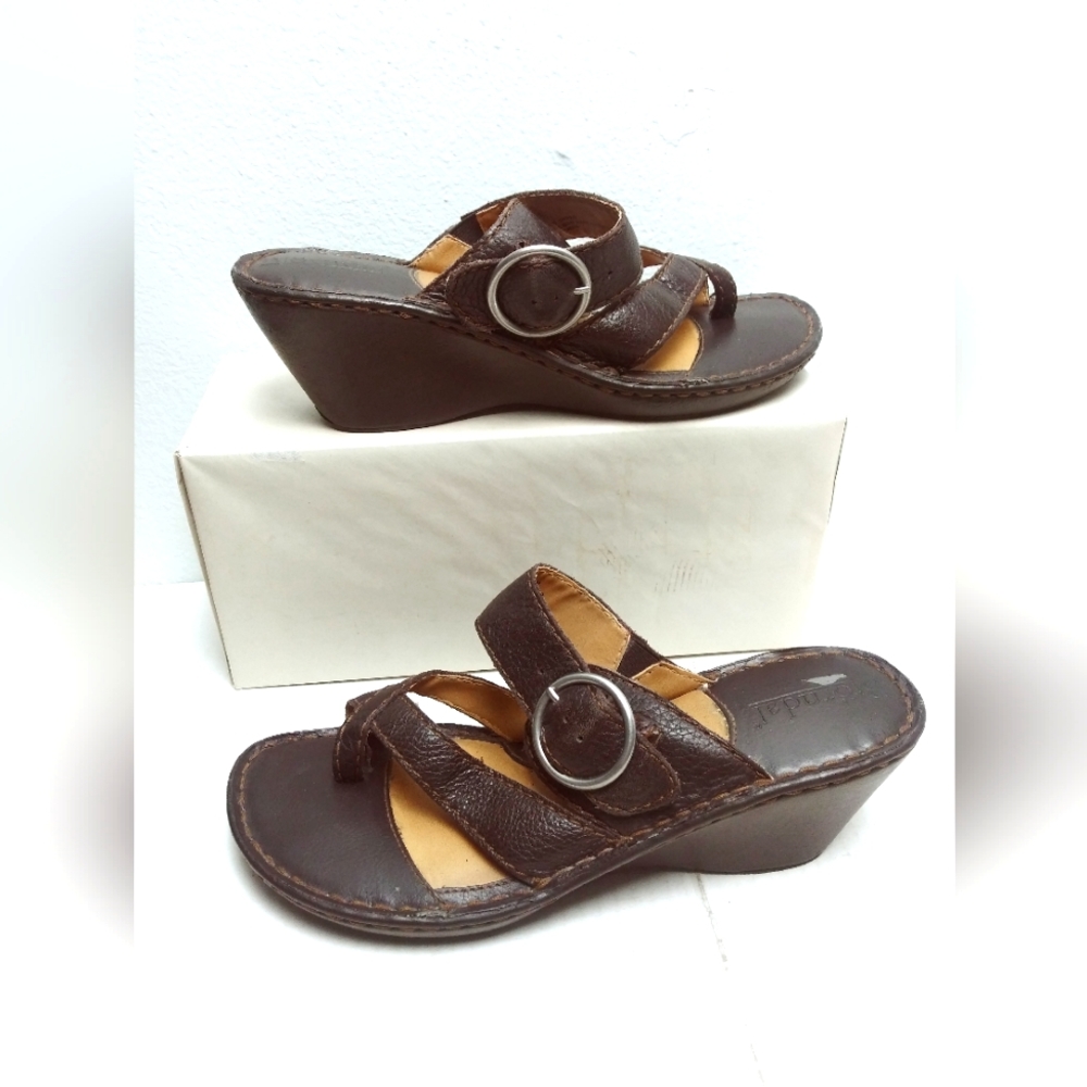 Björndal Metro Wedge Thong Sandals Shoes Women's Size 9M Dark Brown